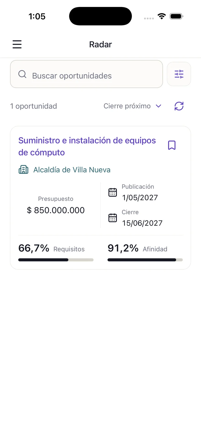 Radar de tu empresa en la app de ConstancIA